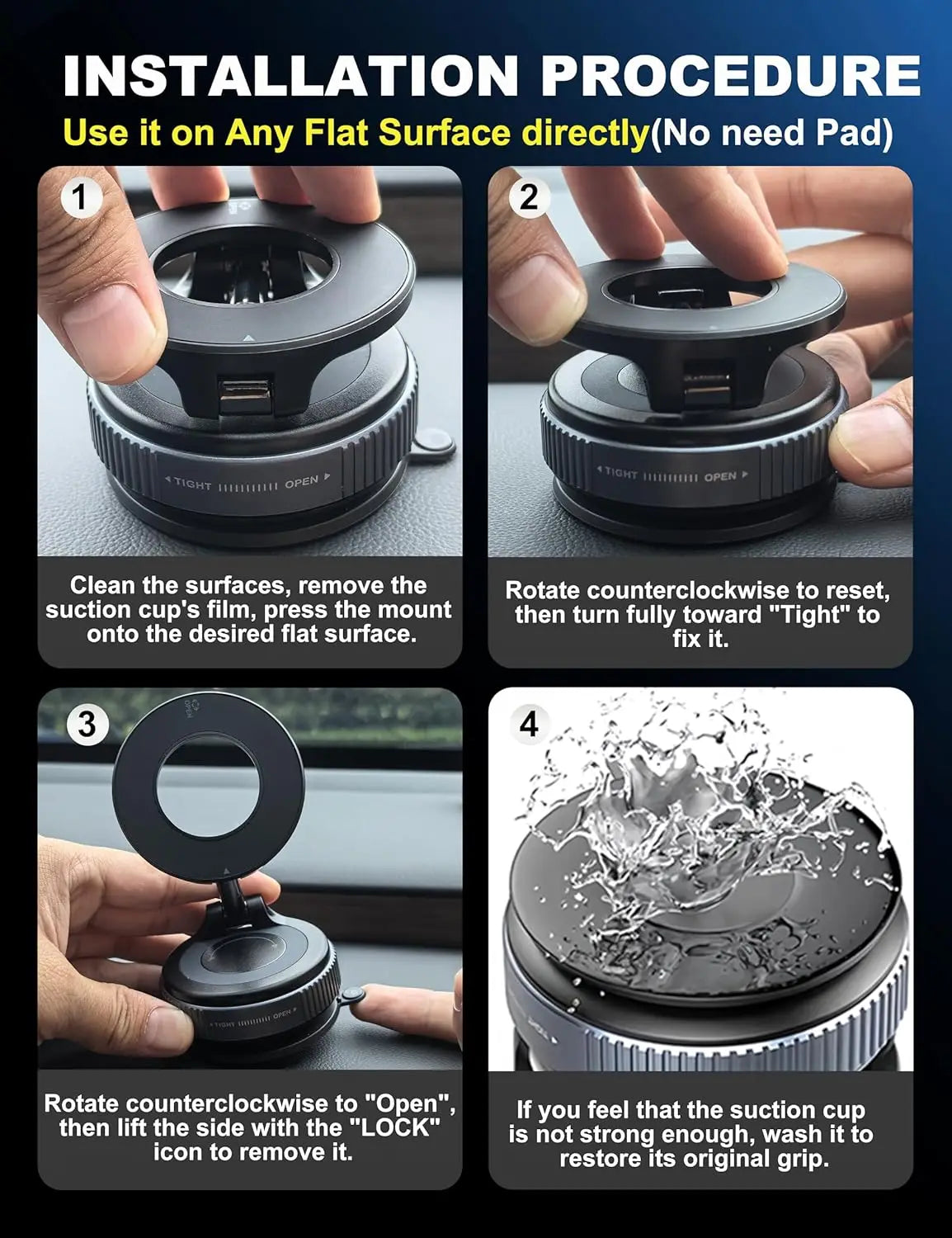 Magnetic Car Phone Holder Foldable Design Upgraded 360° Adjustable Vacuum Suction Cup Bracket for Car Dashboard & Windshield