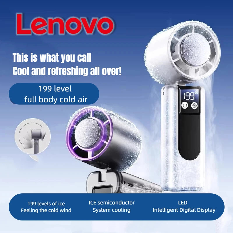 Lenovo 199-speed High-speed Cooling Fan Usb Charging Digital Display Large Wind Turbine Handheld Portable Fan Mini Cooling Fan