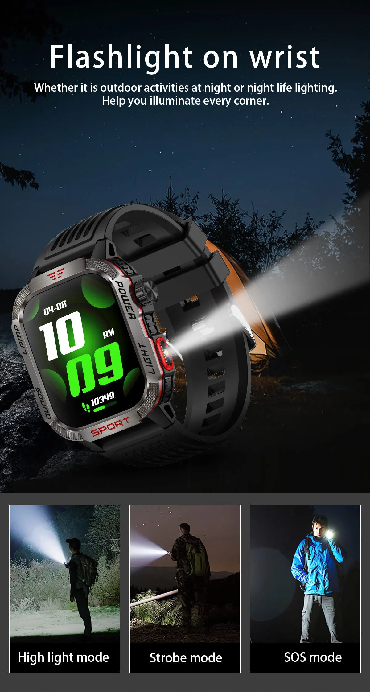 2026 New LED flashlight Military Smart Watch Men IP68 GPS Outdoor Sports Fitness Tracker Health Monitor 2.01" BT Call Smartwatch