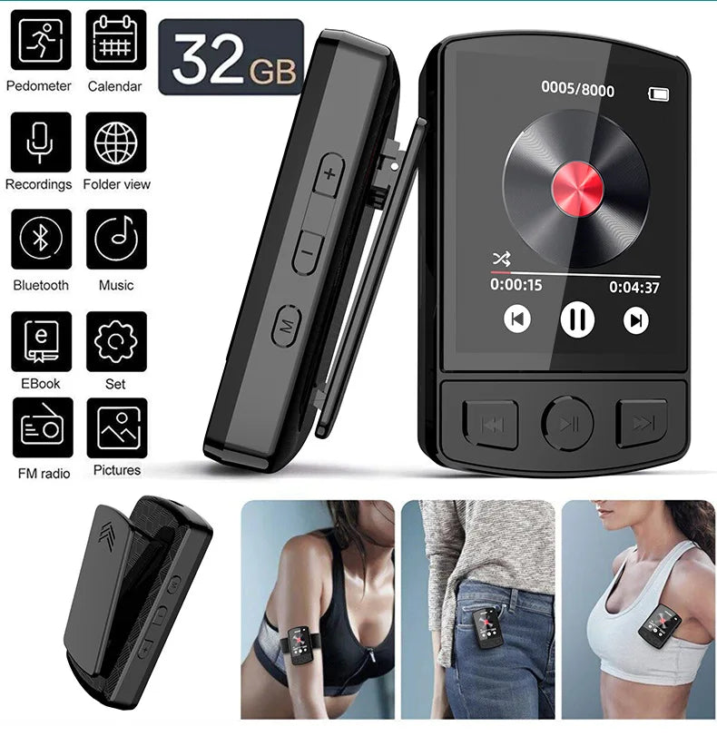 MP3 Player Portable Sport Clip Walkman HiFi Sound Bluetooth-Compatible 5.0 Student Walkman 1.8 Inch Screen with FM Radio E-Book