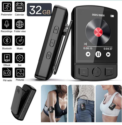 MP3 Player Portable Sport Clip Walkman HiFi Sound Bluetooth-Compatible 5.0 Student Walkman 1.8 Inch Screen with FM Radio E-Book