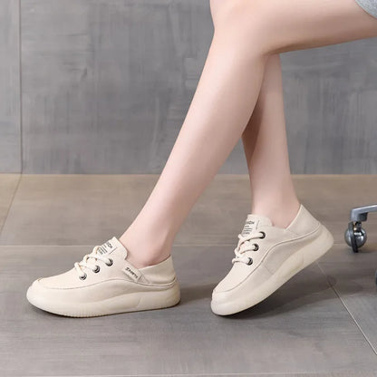 Koznoy 3.5cm Cow Genuine Leather Women Flats Fall Vulcanize Chunky Sneaker Loafer High Brand Platform Slippers Autumn Shoes