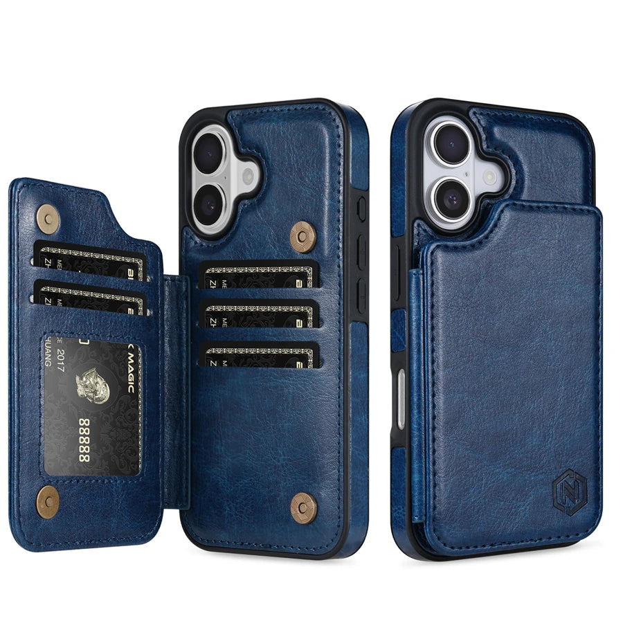 Wallet RFID Blocking Layer Protect Anti-Theft Magnetic Leather Case For iPhone Air 17 Pro Max 16e 15 Plus 14 13 12 11 Card Bag