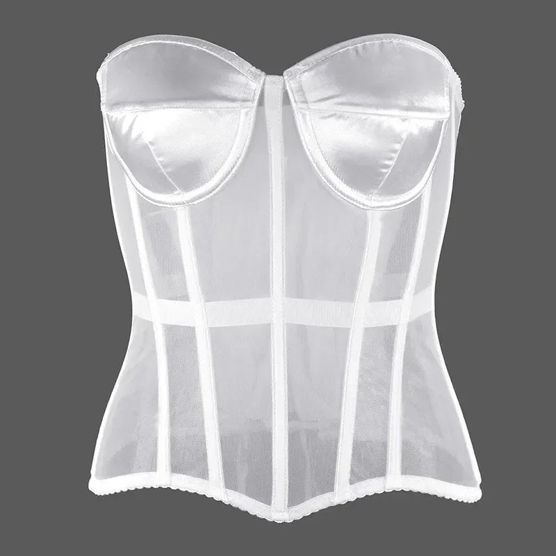 Sexy Thin Body Shaper Underwear Corset Waist Trainer Lingerie Lace Corsets Perspective Mesh Shapewear Women Fashion Clothes Faja