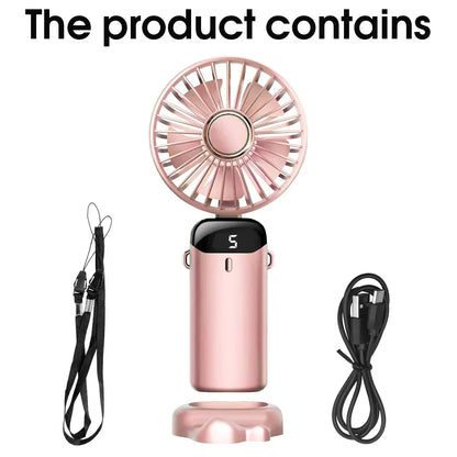 Handheld Mini Fan Foldable Portable USB Charging Neck Fan 1200mAh 5 Speed Settings  Suitable for Home and Outdoor Use