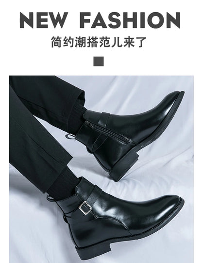 2025 Autumn Designer Business Casual Shoes For Men Trend Classic Leather Shoes Outdoor Chelsea Pointed Tip Brown Plus Size 47