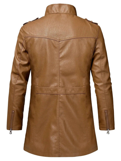 Men Long Coat Men Autumn Fashion Long Warm Pocket Leather Jacket Men Winter Casual England Style Vintage Leather Jacket Parkas