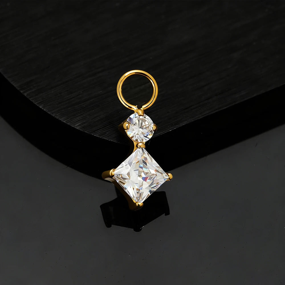 Right Grand ASTM F136 Titanium Dangle Geometric Square CZ Charm Pendant for Clicker Helix Hoop Piercing Jewelry