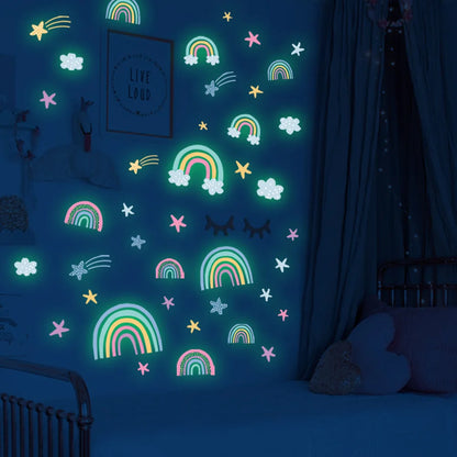 Rainbow Clouds Stars Luminous Wall Sticker Baby Kids Room Decoration Decals Bedroom Background Decor Glow In The Dark Wallpaper
