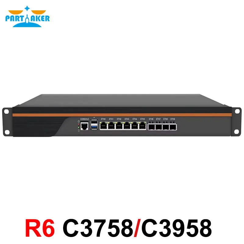 Partaker Firewall Hardware VPN Firewall Appliance 6 X LAN 4 X 10G SFP Intel Quad Core C3758 C3958 1U Firewall Server OPNsense