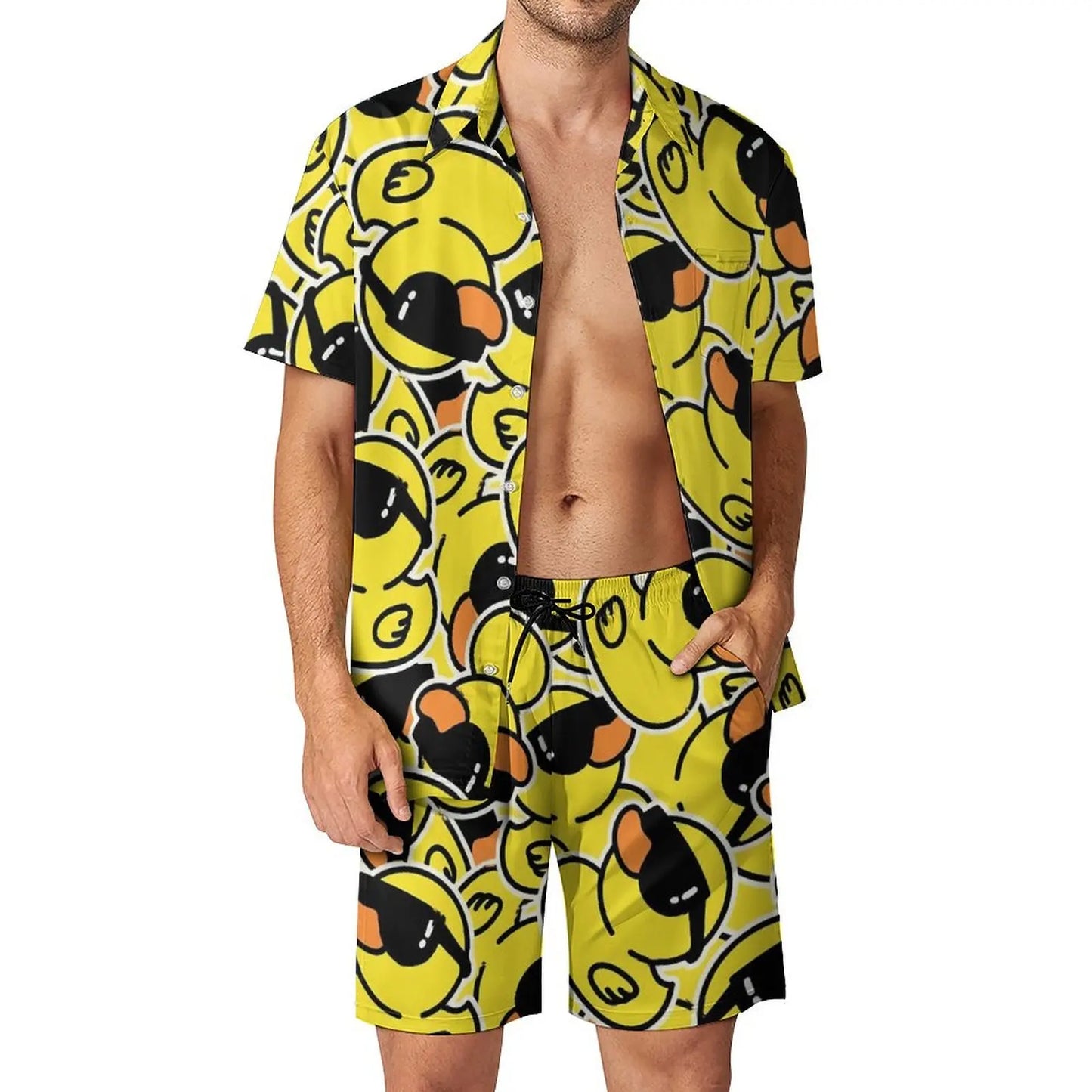 Summer Yellow Rubber Duck 3D Print Men Shirt Sets Short Sleeve Shirt Oversized Beach Shorts Streetwear Hawaiian Suits Clothes