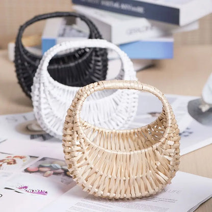 Willow Woven Hand-held Flower Basket DIY Flower Basket Picnic Rattan Basket Storage Basket Photography Props Holiday Gift Basket