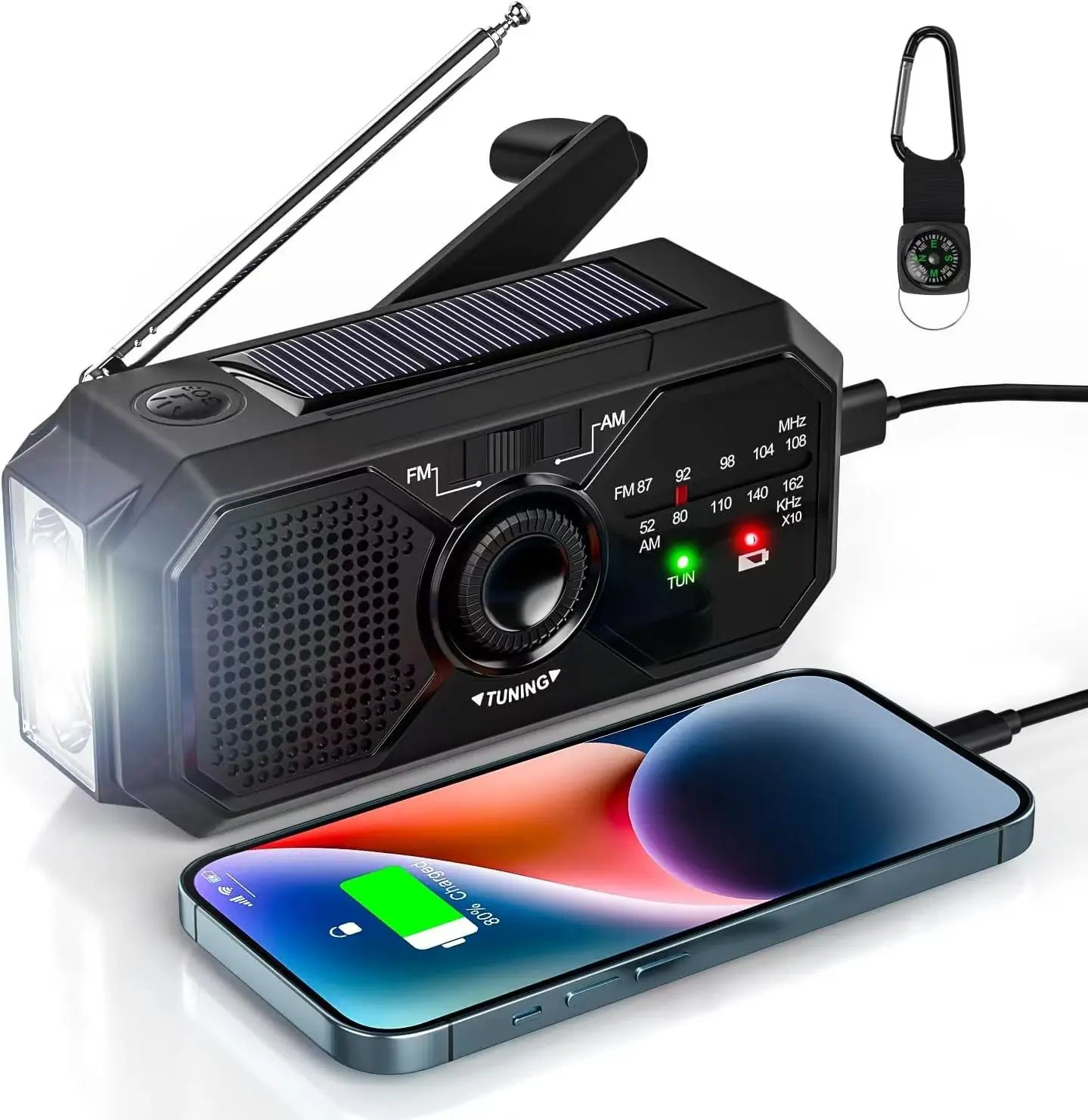Portable Solar Radio, Emergency Kits first Aid Radio with Crank, Dynamo AM/FM Radio,Blackout  Power station,USB Phone Charger