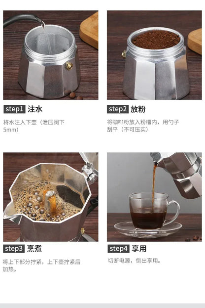 150 300 600 Aluminum Moka Pot with Electric Burner Stove Top Coffee Maker Espresso Percolator Mocha Kettle Heater Home Household