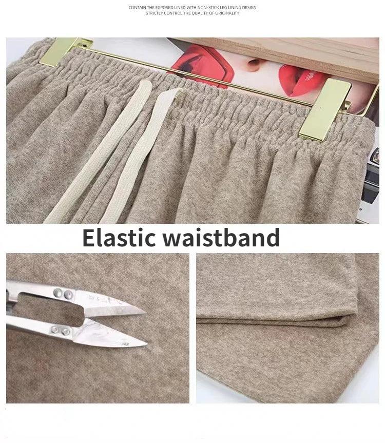 Autumn Winter Plush Pants Women  Soft Straight Tube Flared Pants High Elasticity Waist Casual Fashion Knited Woolen Pants