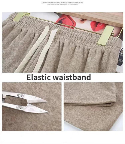 Autumn Winter Plush Pants Women  Soft Straight Tube Flared Pants High Elasticity Waist Casual Fashion Knited Woolen Pants