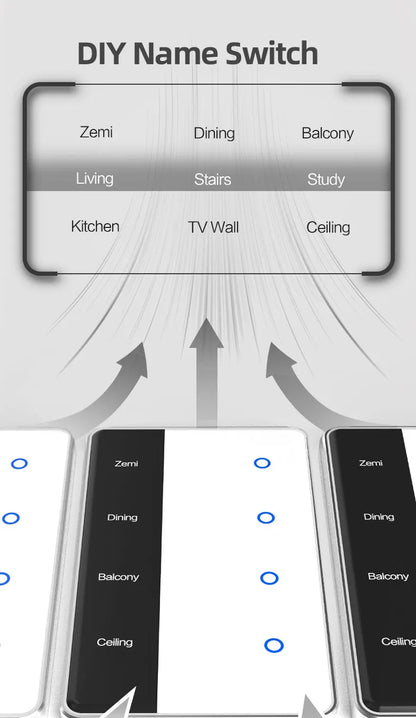 Zigbee Smart DIY Name Switch Work with Tuya App US Type Display Screen Touch Wall Light Switch Alexa Google Home Voice Control