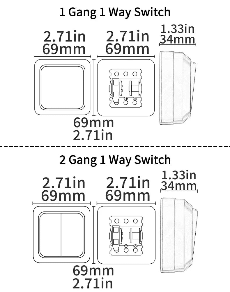 Blue Flame Retardant EU Standard Spray Plastic Rocker Switch Wall Surface 2 Gang 1 Way Button Light Switch On/Off Classic Switch