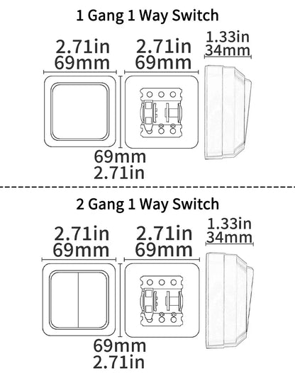 Blue Flame Retardant EU Standard Spray Plastic Rocker Switch Wall Surface 2 Gang 1 Way Button Light Switch On/Off Classic Switch