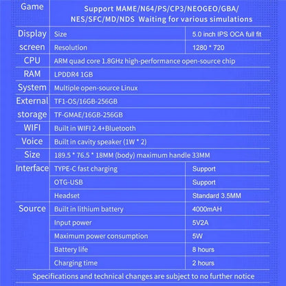 FFYY-RGB10 Max3 Retro Game Console 16G+256G 5.0 Inch Handheld Video Game Console For MAME PSP N64 GBA NDS Emulator Easy Install