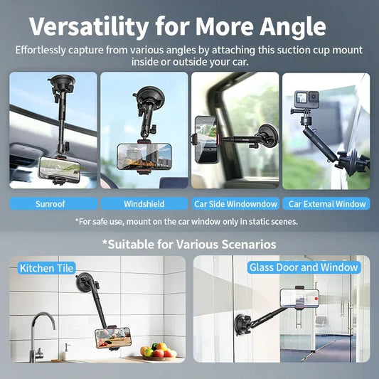 Ulanzi Go-Quick II Action Camera Smartphone Suction Cup Mount 1/4'' Screw 360° Ballhead For GoPro for Insta360 Phone Car Holder