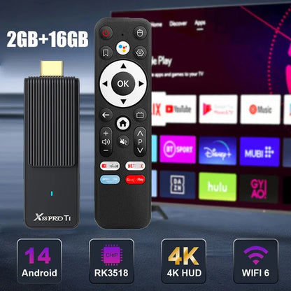 Smart TV Stick Android14.0 X88 PRO RK3518 4K Wifi6 Quad Core Voice Remote Media Player Mini Android TV Stick 2GB 16GB
