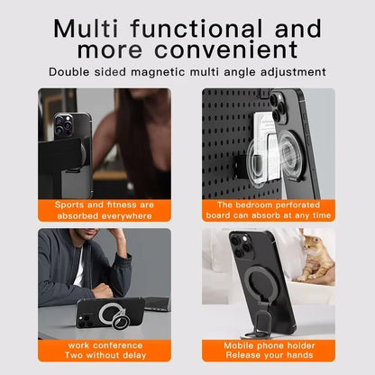 Double Sided Phone Stand Magnetic Phone Ring Holder Kickstand Magnet Grip for MagSafe iPhone 16 15 14 13 12 Pro Max Car Holder