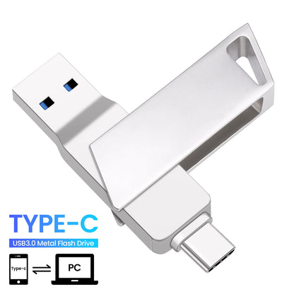 New Metal Type-C Rotatable USB 3.0 Flash Drive 32GB Computer And Phone Dual-Use Rotating Design Durable Data Storag Pen Drives ﻿