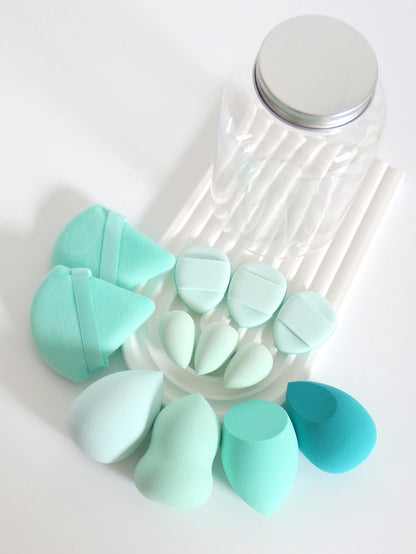 12Pcs Makeup Sponge Set with Storage Jar Latex-Free, Makeup Sponge Finger Puff, Dual-Use Wet & Dry Foundation Cosmetic Puffs