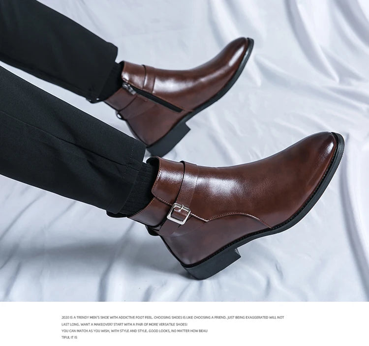 2025 Autumn Designer Business Casual Shoes For Men Trend Classic Leather Shoes Outdoor Chelsea Pointed Tip Brown Plus Size 47