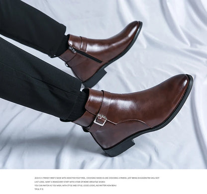 2025 Autumn Designer Business Casual Shoes For Men Trend Classic Leather Shoes Outdoor Chelsea Pointed Tip Brown Plus Size 47