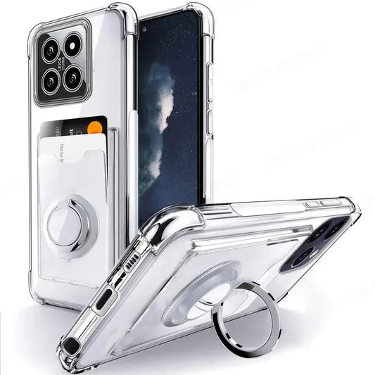 Ring Holder Wallet Card Slot Phone Case for Xiaomi 14T 14 Pro Airbag Shockproof Soft Silicone Transparent Cover for Redmi 14C 4G