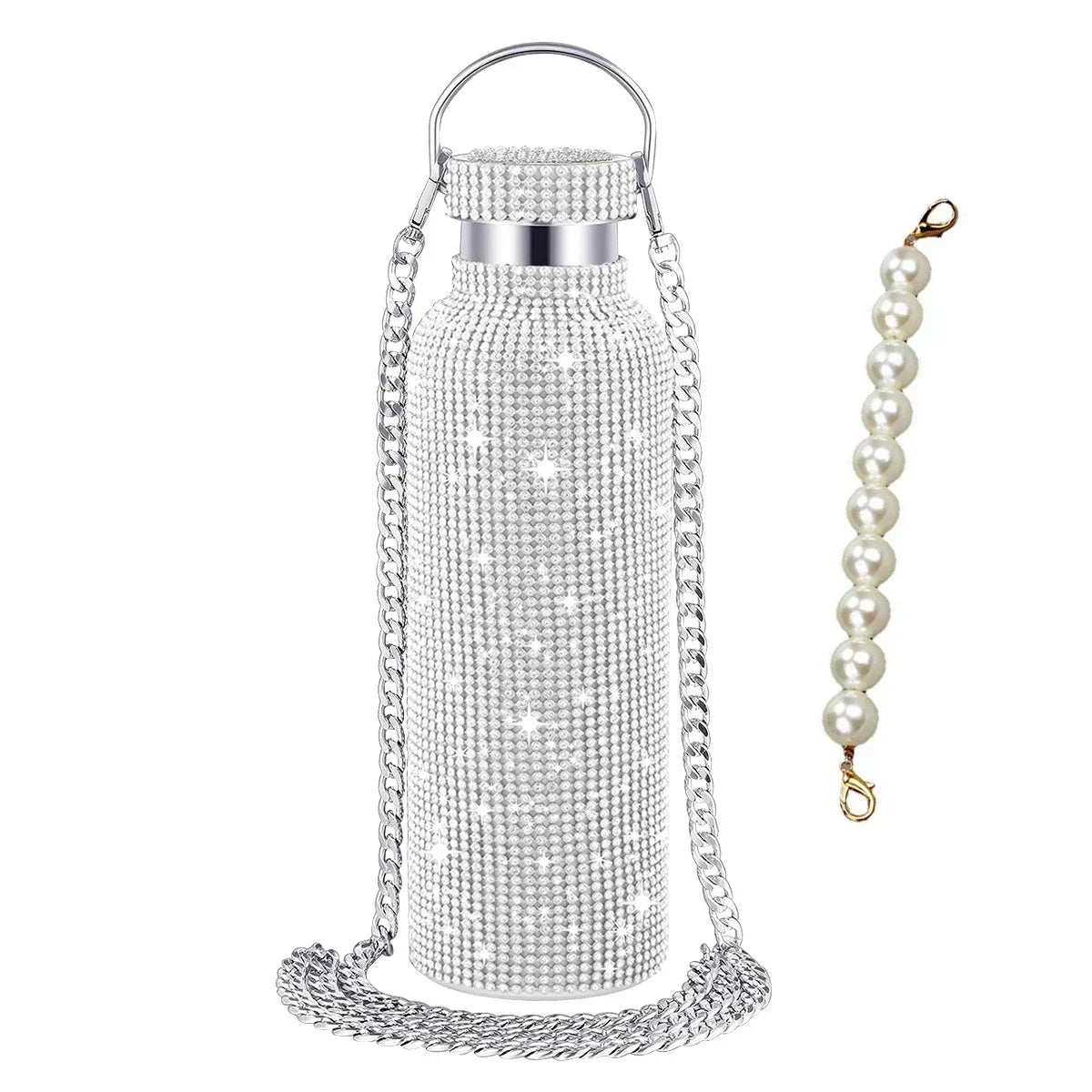 350/500/750/1000ml Luxury Rhinestone Thermos Bottle 2pcs Chain Portable Water Bottle Double Wall Stainless Steel Thermal Flask