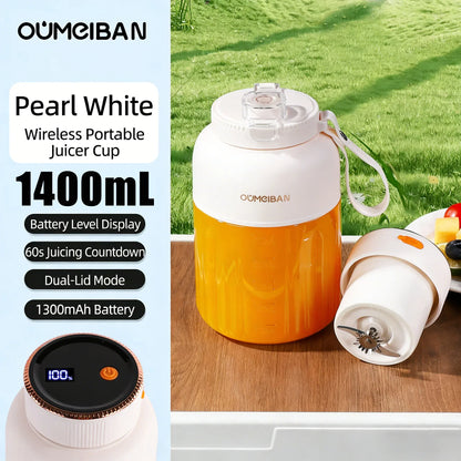 Home Portable Juicer 1400ML, Fresh Fruit Mixer with 48 Blades, USB Rechargeable Multifunctional Ice Crusher Smoothie Blender