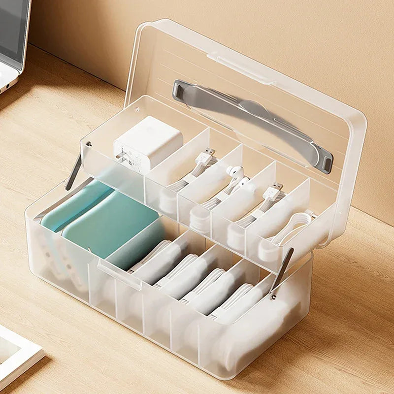 1pc Data Cable Storage Box Power Charging Cable Mobile Phone Charger Plug Organizer Desktop Cable Management Bobbin Winder