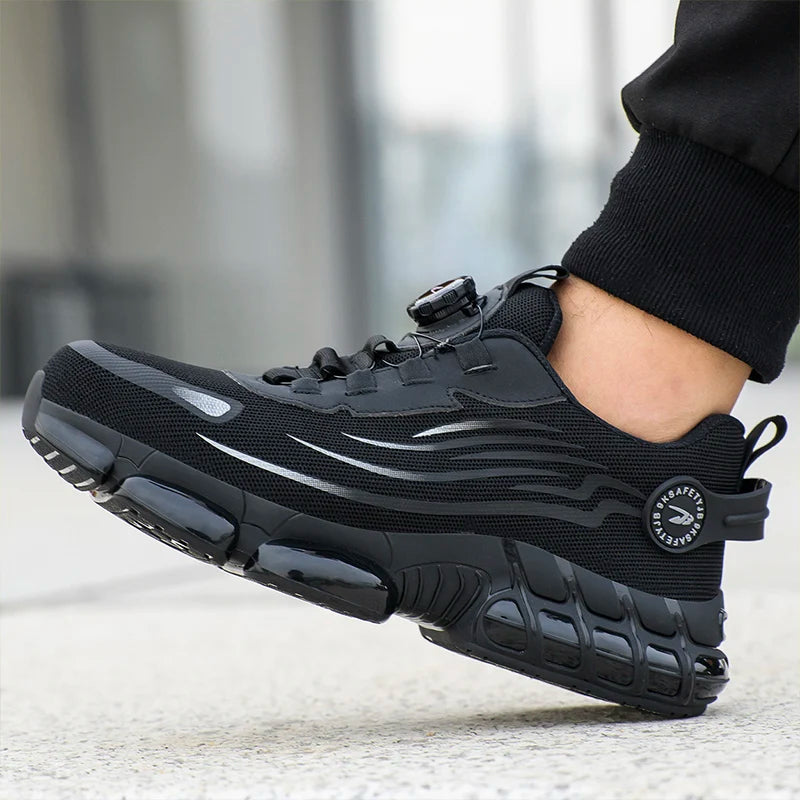 Breathable Men Boots Rotating Buttons Safety Shoes Men Puncture-Proof Work Boots Steel Toe Shoes Light Indestructible Shoes
