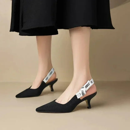 High Heels Women Sexy Sandals Mid Heels Slingback Summer Slippers 2025 Fashion Luxury Pumps New Flip Flops Shallow Mujer Slides
