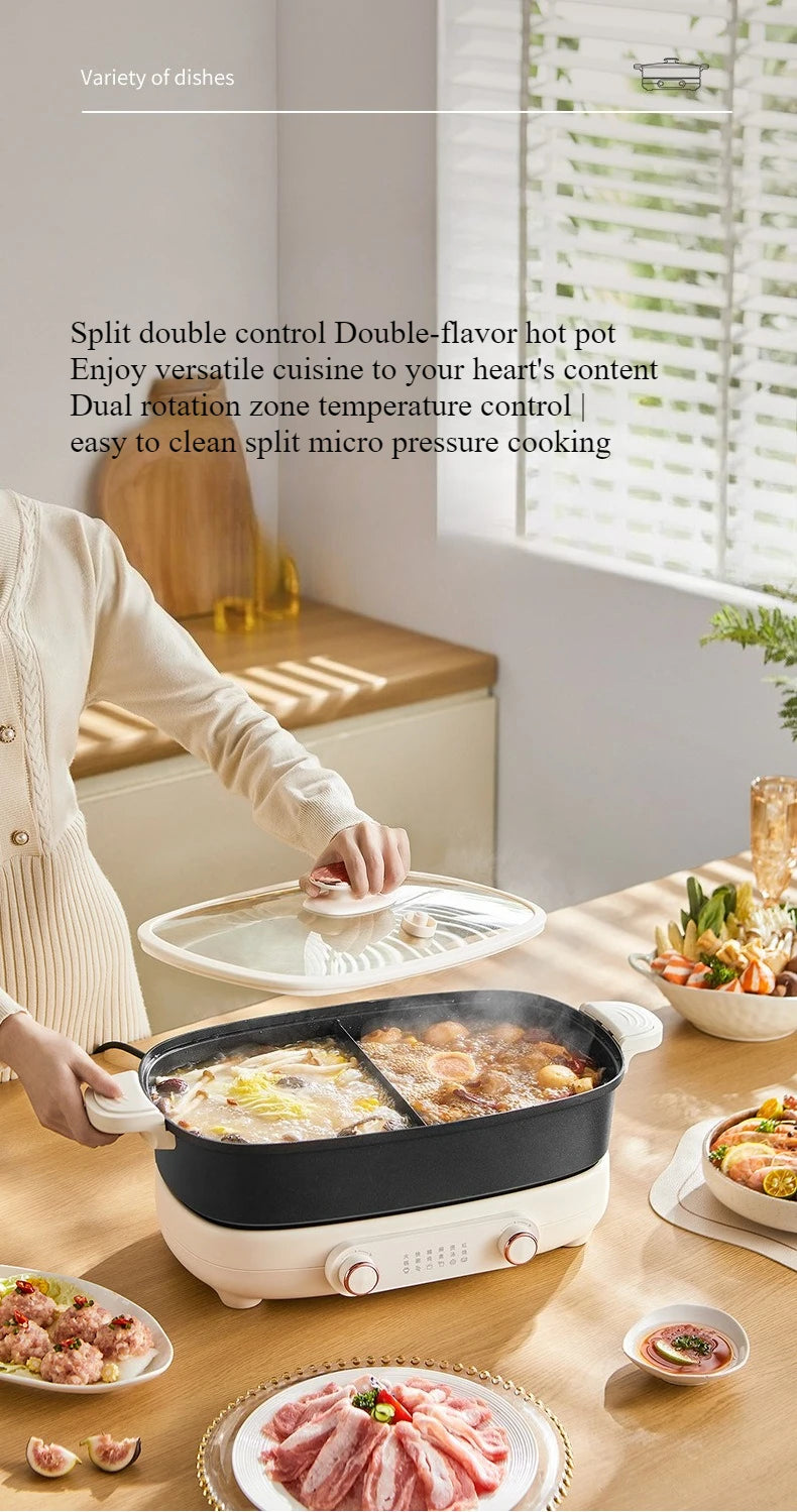 220V Non Stick Electric Hotpot Household Mandarin Duck Split Multi Functional  Electric Boiling Pot