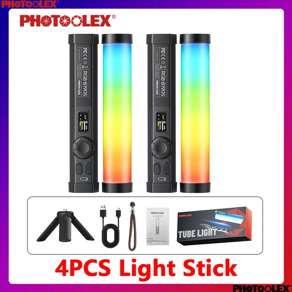 PHOTOOLEX RGB Video Light Handheld Magnetic Tube Light Design  2500K-9000K Photography Studio Lamp 12 Light Effects LED Tube
