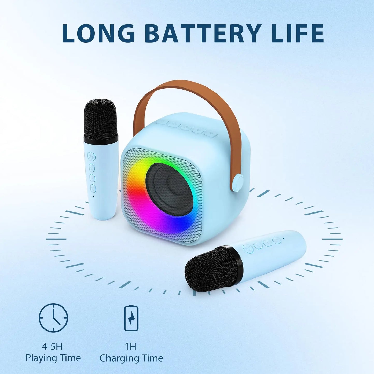 Haomuren Portable Karaoke Machine with Wireless 1 or 2 Microphone Mini Bluetooth Speaker for Children Singing Family Party Gift