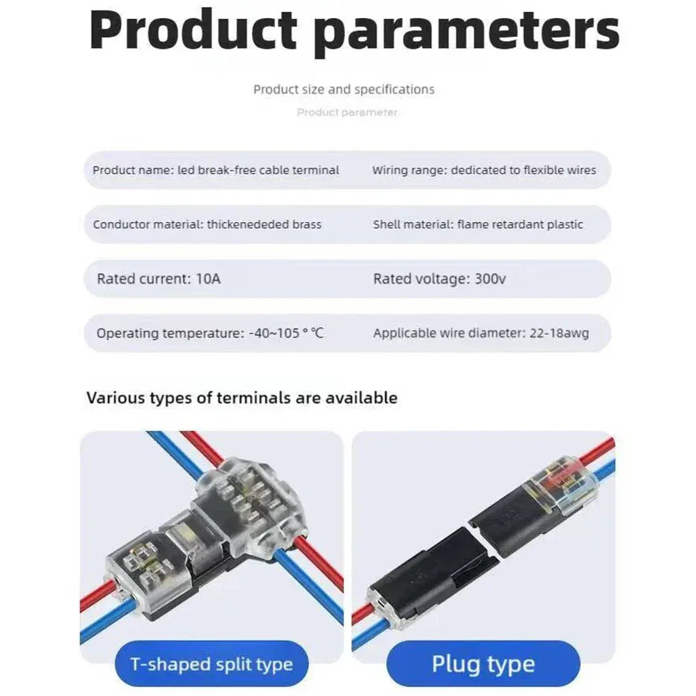 10/30/50pcs wire connect terminal connector, I Type 2-pin Bidirectional Plug-in Cable Buckle Connector Lock Cover Suitable LED
