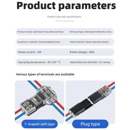 10/30/50pcs wire connect terminal connector, I Type 2-pin Bidirectional Plug-in Cable Buckle Connector Lock Cover Suitable LED