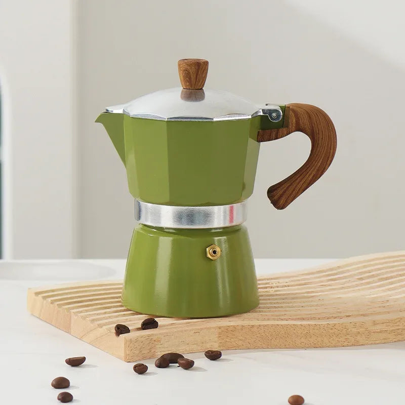 Electric Octagonal 3 Cup Black Coffee Maker Double Valve Moka Coffee Pot Espresso Aluminum Alloy Stainless Steel Moka Pot Set