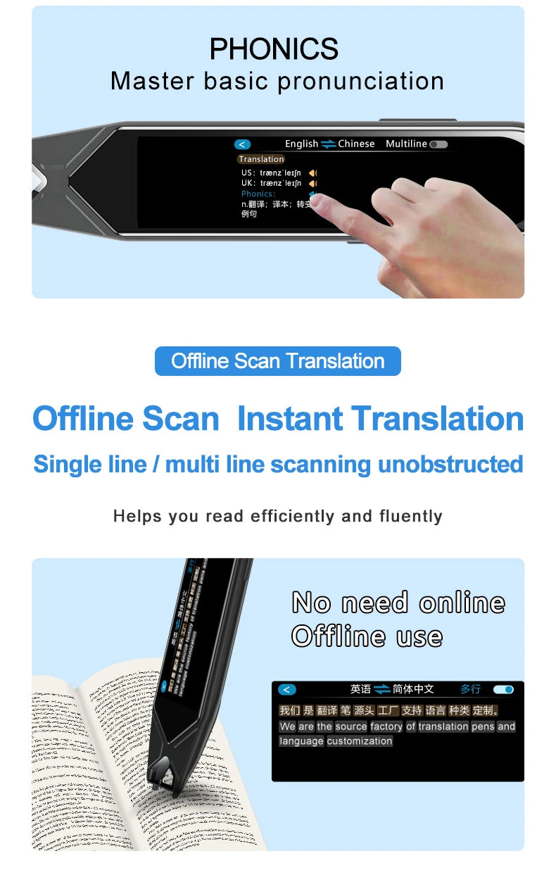 MD08 Smart Voice Translator 5.0" Screen Dictionary Translation Pen Scanner Text Scanning Translator 116 Languages for Learning