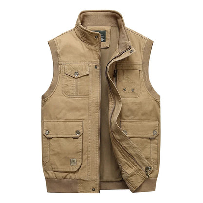 Gilets en coton multipoches pour hommes, grandes tailles XL à 5XL, vestes sans manches pour hommes, printemps-automne, gilets de pêche, gilets de photographie à col.