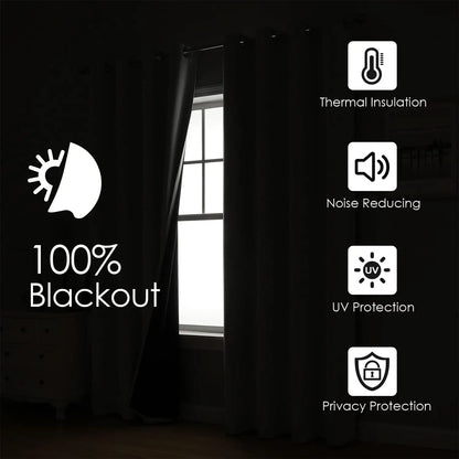 Solid 100% Blackout Curtain for Living Room Grommets Top Thermal Insulated Light Blocking Curtain Drapes for Home Patio Privacy