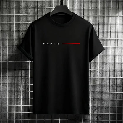 Men's 100% Cotton Summer Loose PARIS Creative Letter Print Casual Slim Fit Round Neck Short Sleeved T-shirt Top