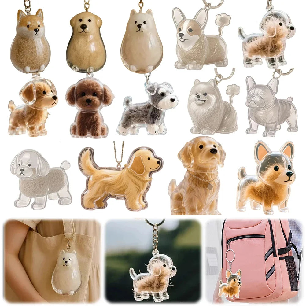 Adorable Dog Hair Storage Pendant Transparent Lovely Pet Hair Storage Box Keychain Handmade DIY Pet Souvenirs for Pet Lovers