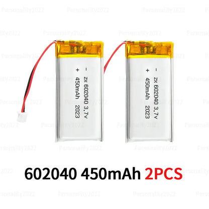 602040 Li Po Battery 3.7V Lithium Batteries 450mAh Lipo Rechargeable Cell for Smart Wearable Walkie Talkie GPS PSP Game Console