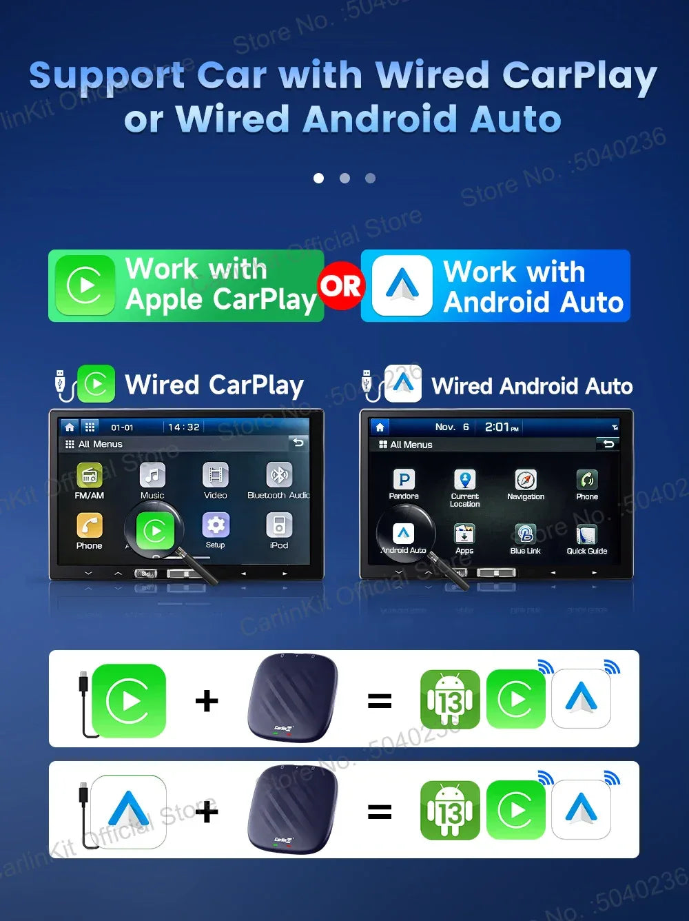 CarlinKit CarPlay Ai Box Android 13 Plus QCM6125 8-core Wireless Android Auto& CarPlay Car USB Adapter FOTA Upgrade For Netflix